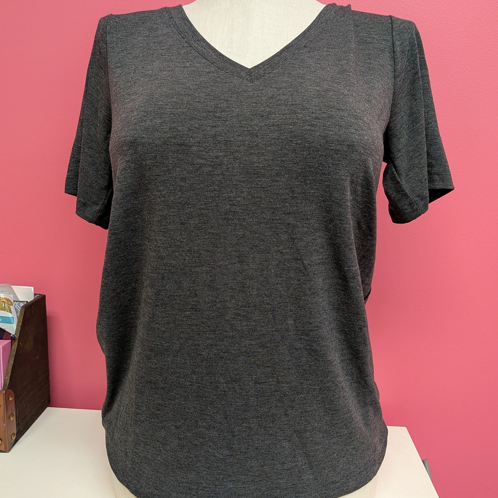 Zenana Outfitters Charcoal Gray V-Neck Short Sleeve Top